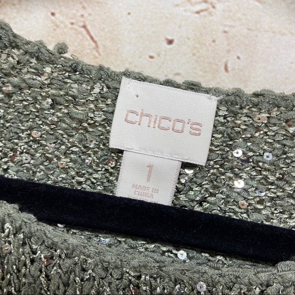 Chicos Womens Sequin Shine Claire Pullover Sweater Size 1 (M) Knit Fatigue Green - Picture 7 of 7